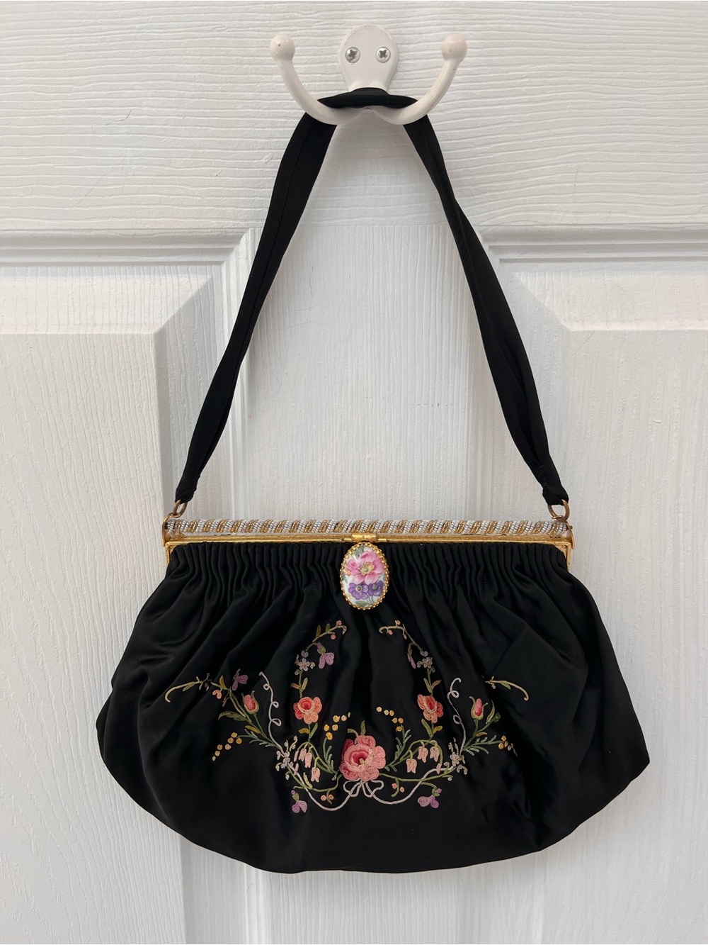 Joyce Morgan Vintage Paris Floral Evening Bag Handmade France Beaded Cameo Clasp